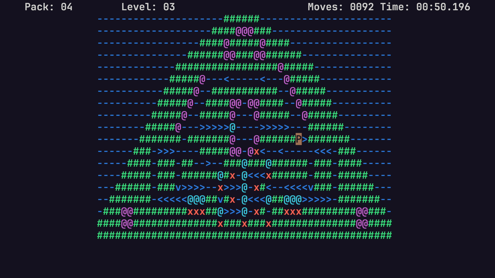 Animated SokoTerm Gameplay - Pack 04 - Level 03 - ASCII